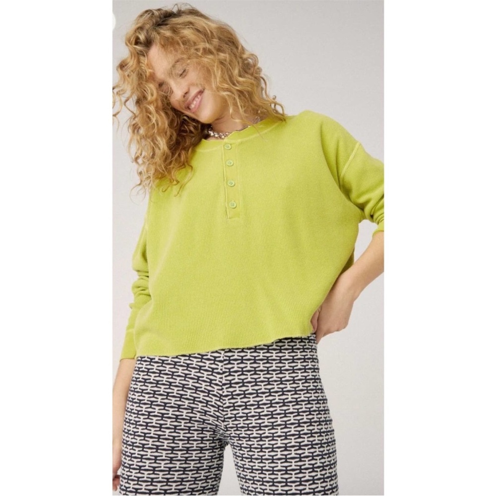 DAYDREAMER Cropped Thermal Pistacihio Pigment Medium Top Shirt Free People